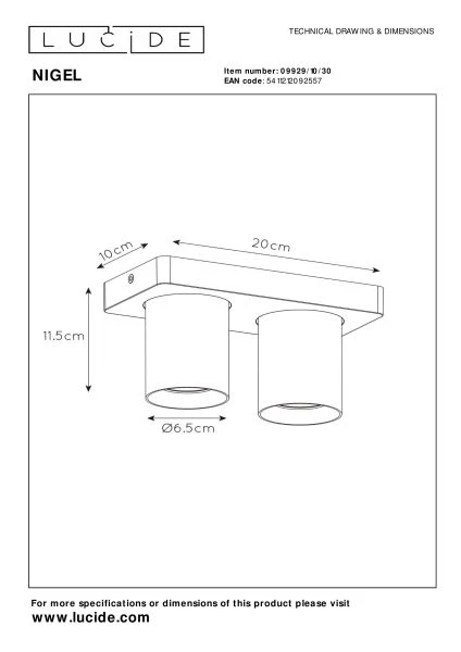 Lucide NIGEL - Ceiling spotlight - LED Dim to warm - GU10 - 2x5W 2200K/3000K - Black - technical